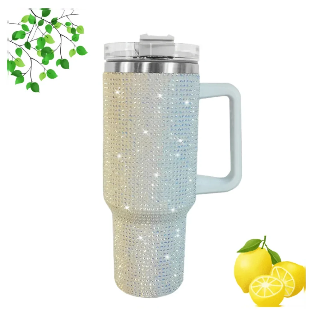 40Oz Stainless Steel Insulated Mug With Handle And Straw Lid Double Wall Vacuum Insulated Travel Mug, LeakProof With Handle