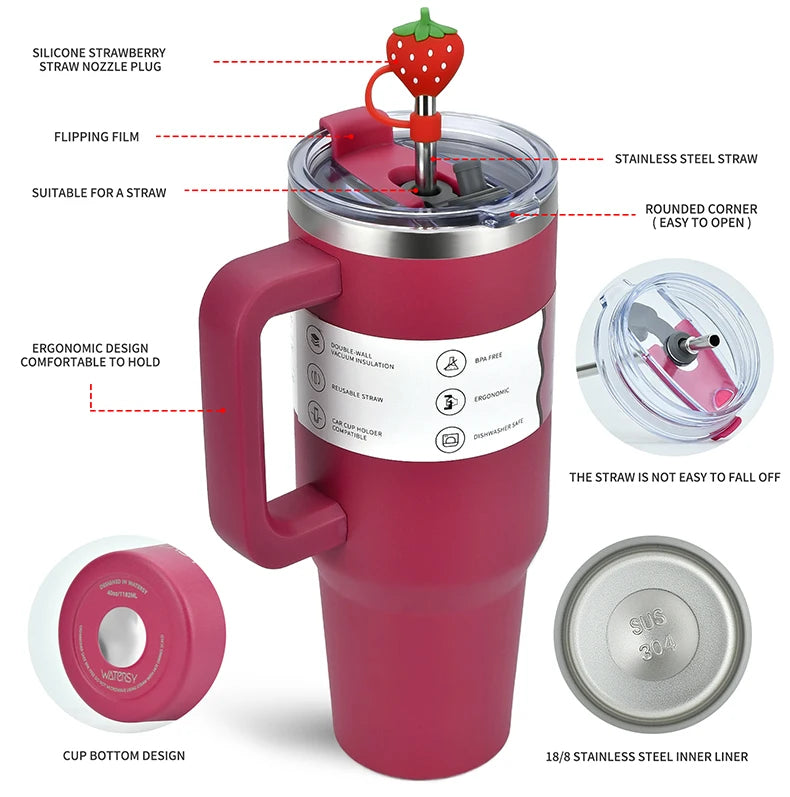 WATERSY 30oz/40oz Tumbler with Handle & Straw, Leak-proof Insulated Cup, 304 Stainless Steel Vacuum Travel Mug for Car, Sport