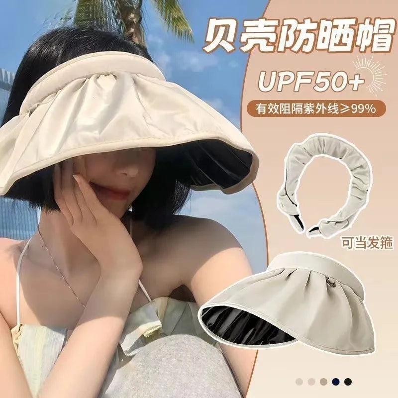 UPF50+ Sun Visor Hat Dual-Use Full Face Sun Protection Foldable Headband for Beach Hiking Outdoor Summer Hats for Women