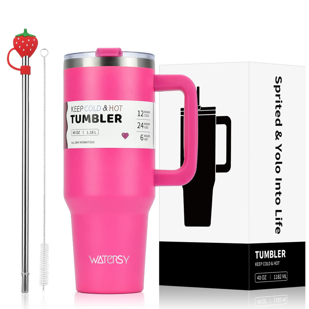 WATERSY 30oz/40oz Tumbler with Handle & Straw, Leak-proof Insulated Cup, 304 Stainless Steel Vacuum Travel Mug for Car, Sport