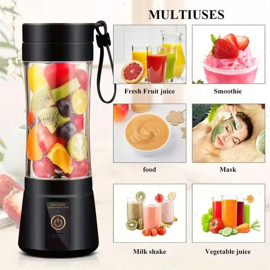 12 Blades Portable USB Charging Juicer, 400-800ML Mini Personal Blender, Electric Smoothie Juice Maker, Compact Rechargeable Mixer for Shakes, Fruit Vegetable Drinks, Travel Home Office Outdoor Use