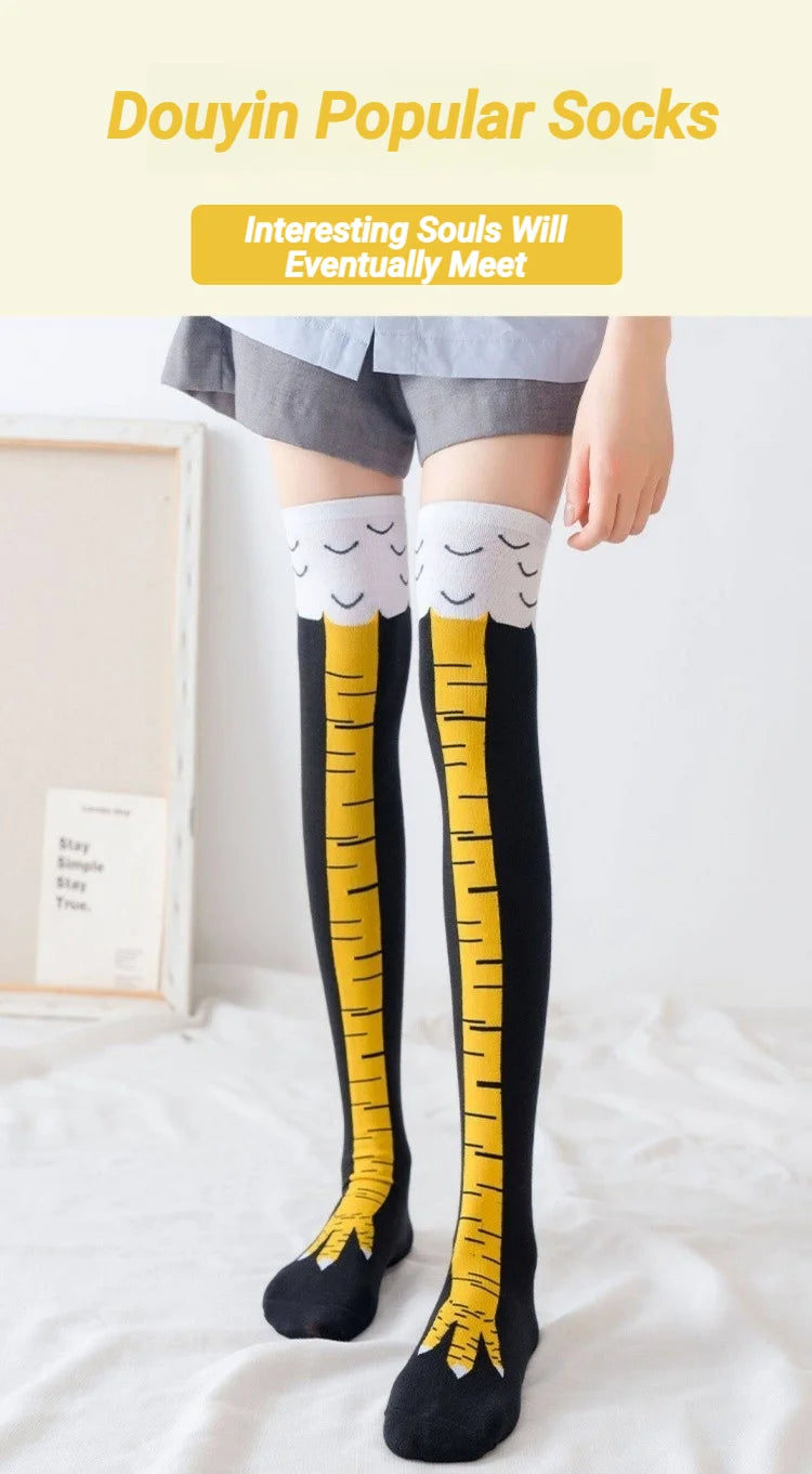 Funny 3D Chicken Socks Print Cartoon Cosplay High Flexibility Thigh High Sock Fashion Thin Toe Feet